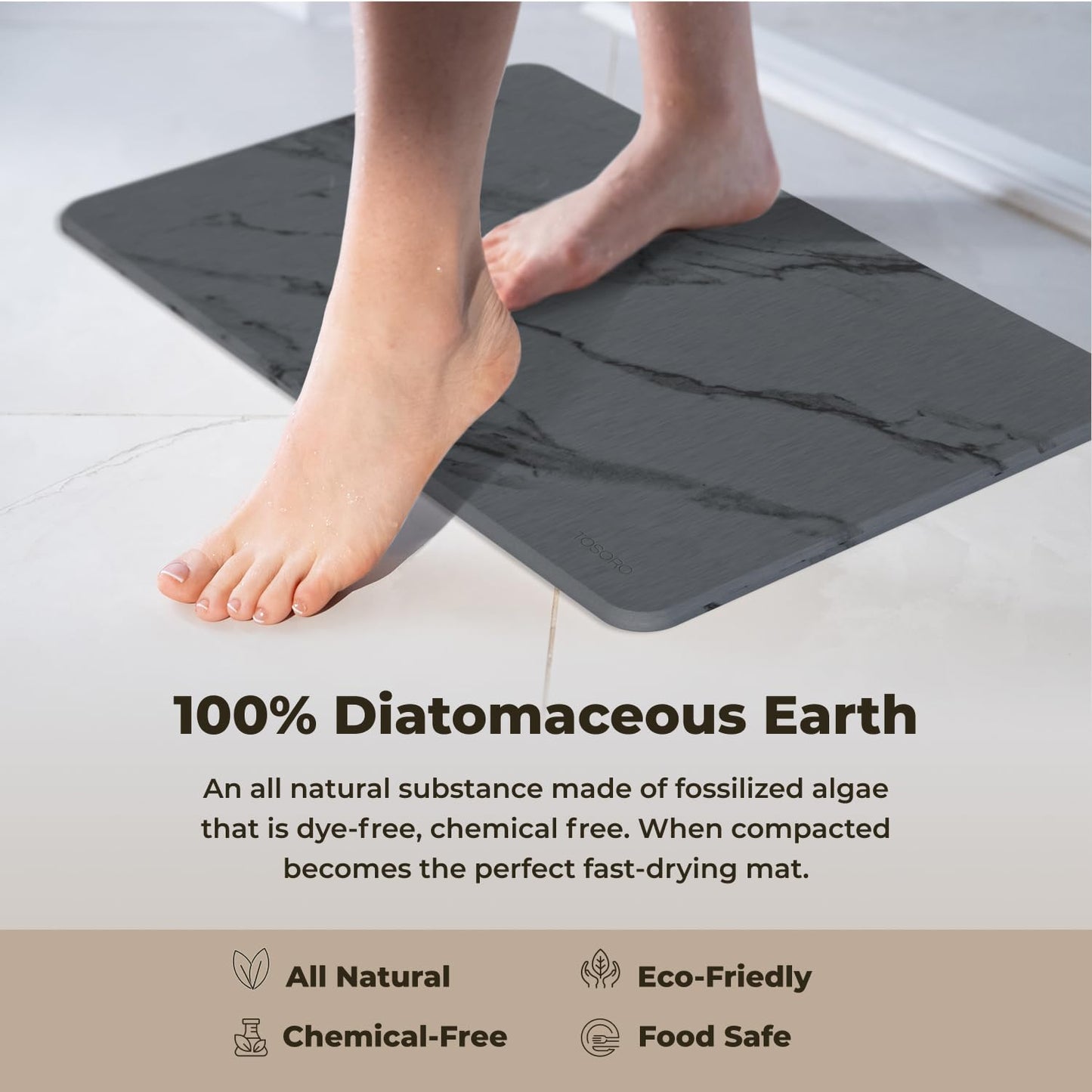 TOSORO Stone Bath Mat - Marble Graphite