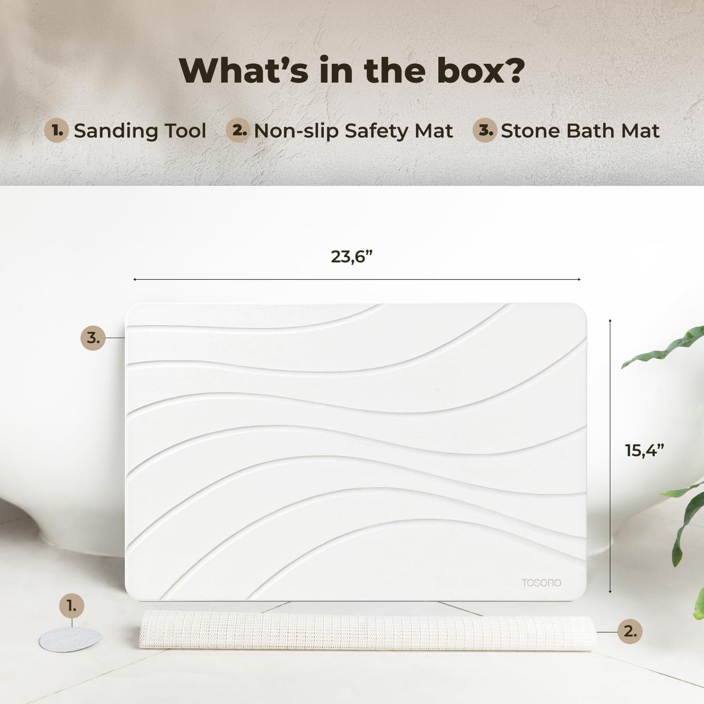 TOSORO Stone Bath Mat - Wave Sandstone