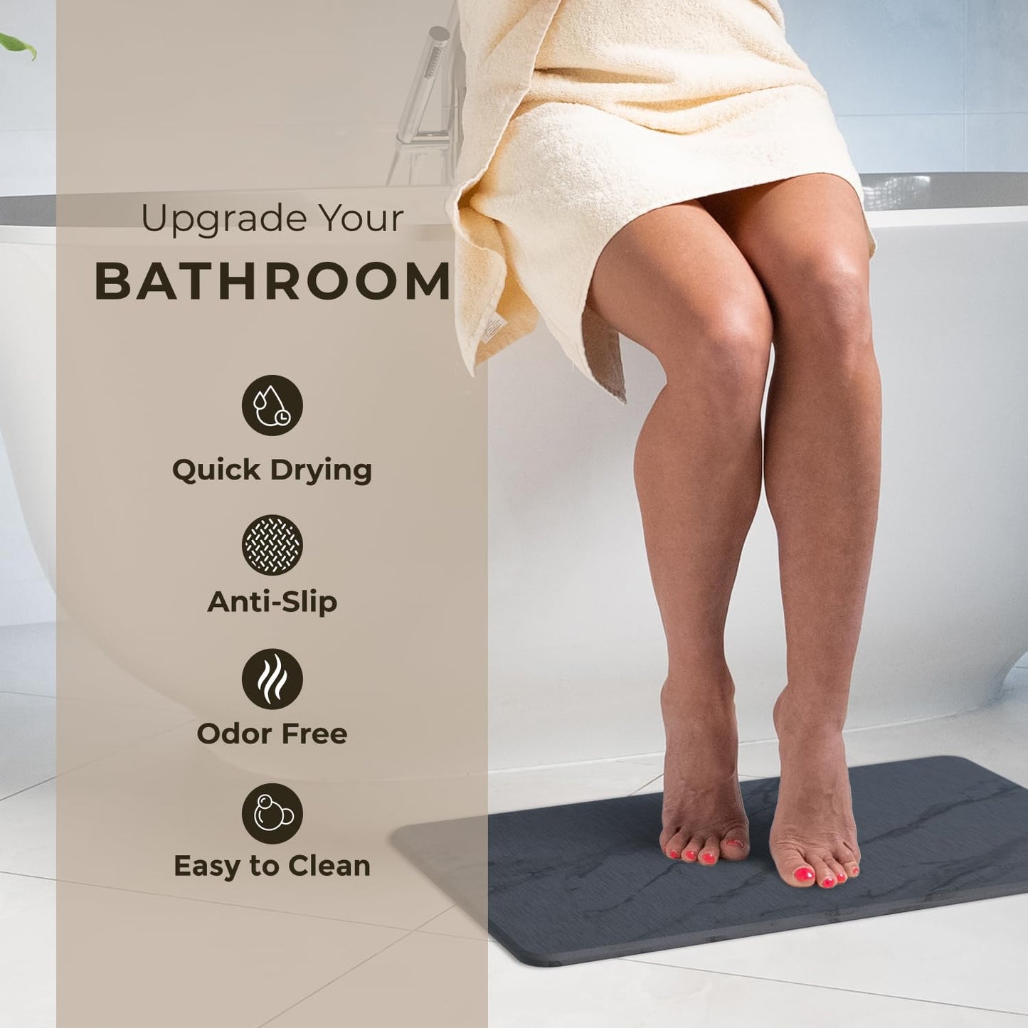 TOSORO Stone Bath Mat - Marble Graphite