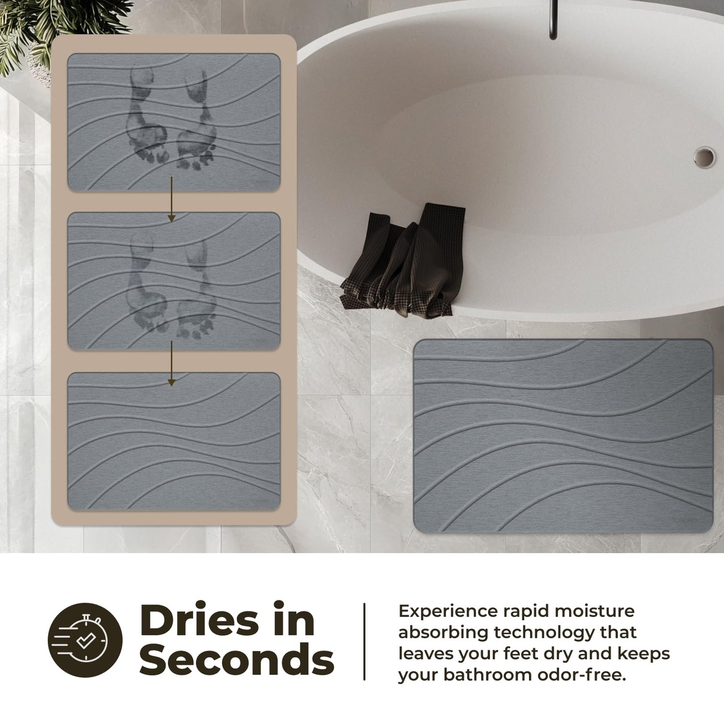 TOSORO Stone Bath Mat - Wave Graphite