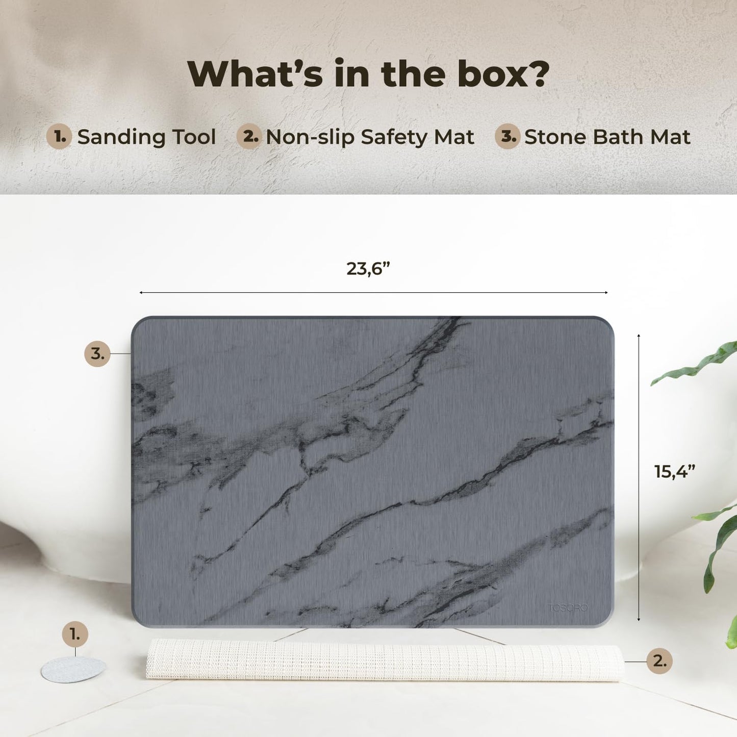 TOSORO Stone Bath Mat - Marble Graphite