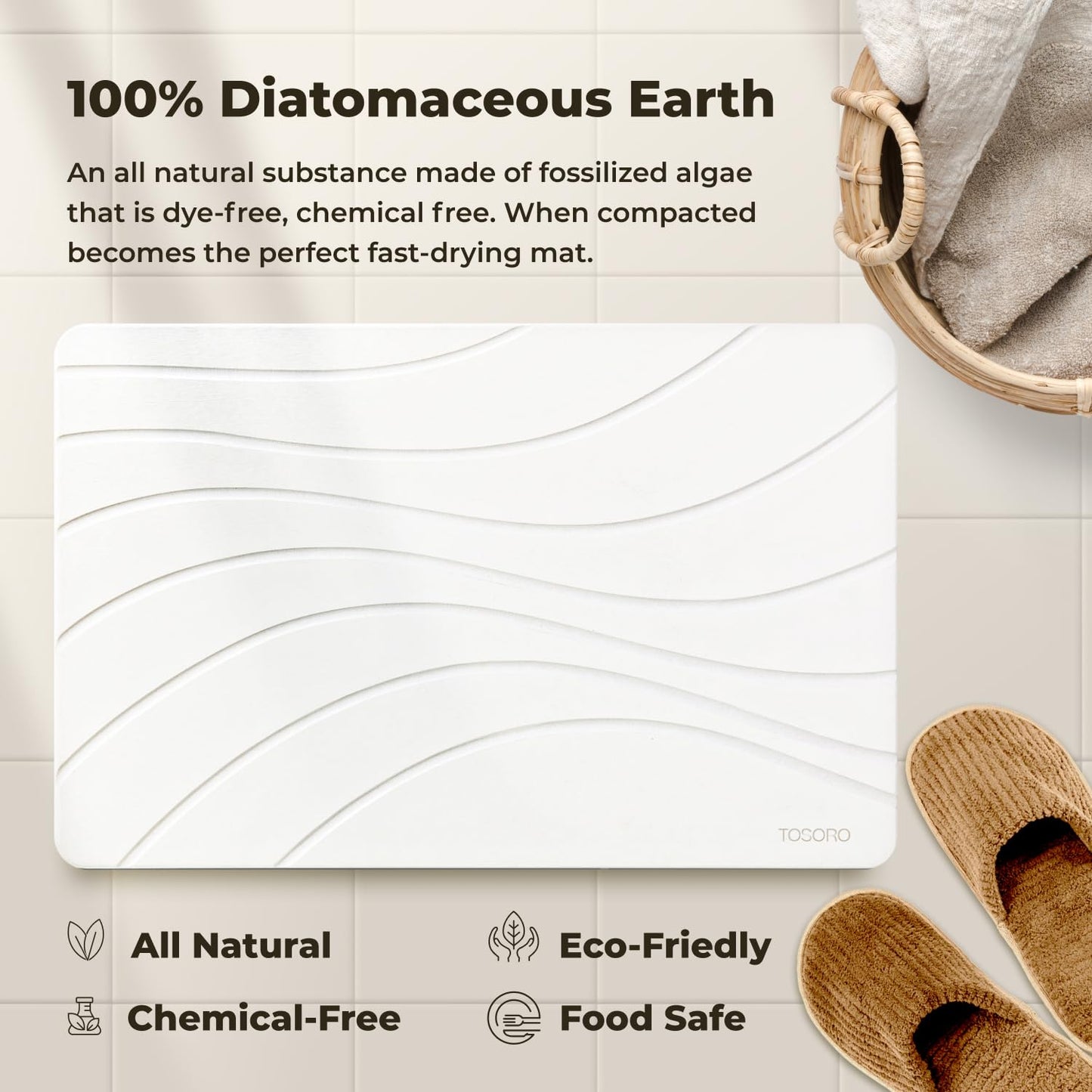 TOSORO Stone Bath Mat - Wave Sandstone