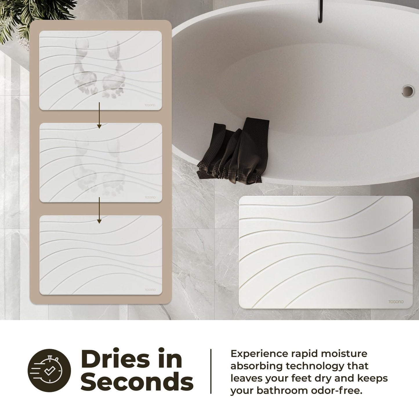 TOSORO Stone Bath Mat - Wave Sandstone