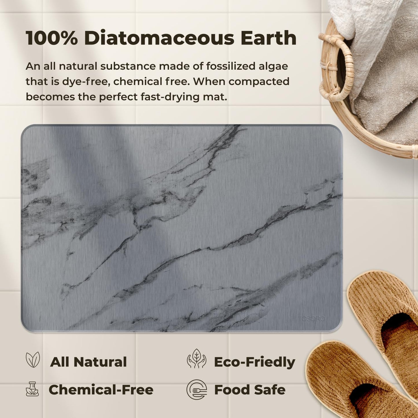 TOSORO Stone Bath Mat - Marble Graphite