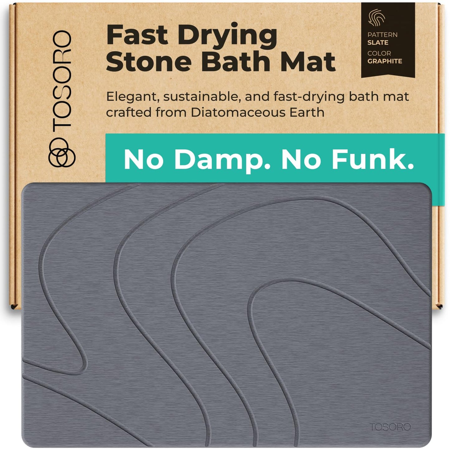 TOSORO Stone Bath Mat - Slate Graphite