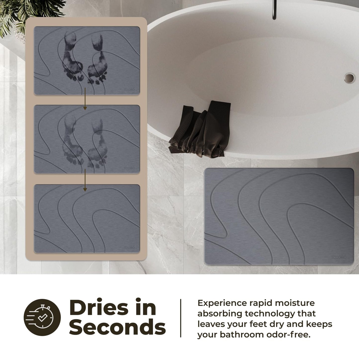 TOSORO Stone Bath Mat - Slate Graphite
