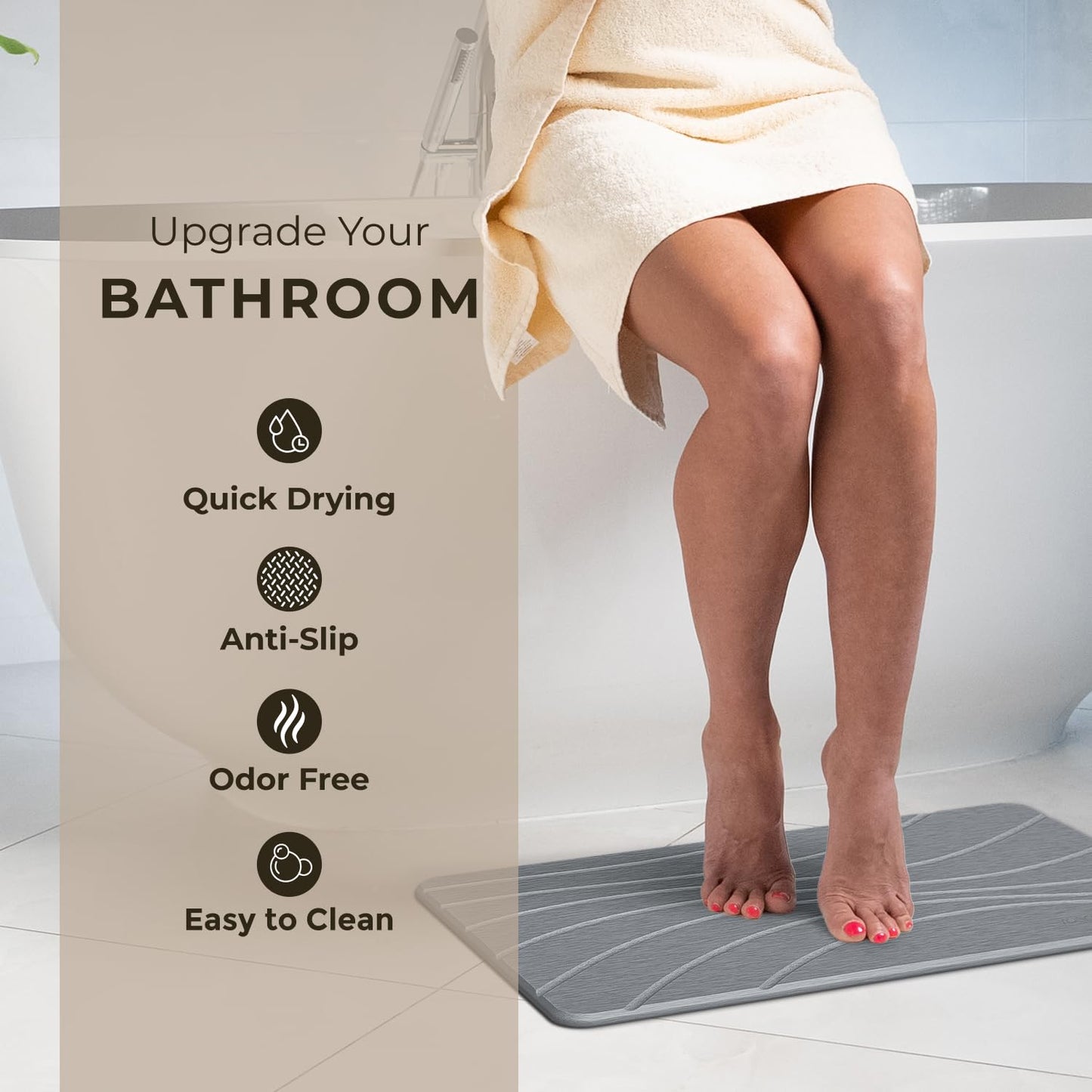 TOSORO Stone Bath Mat - Wave Graphite