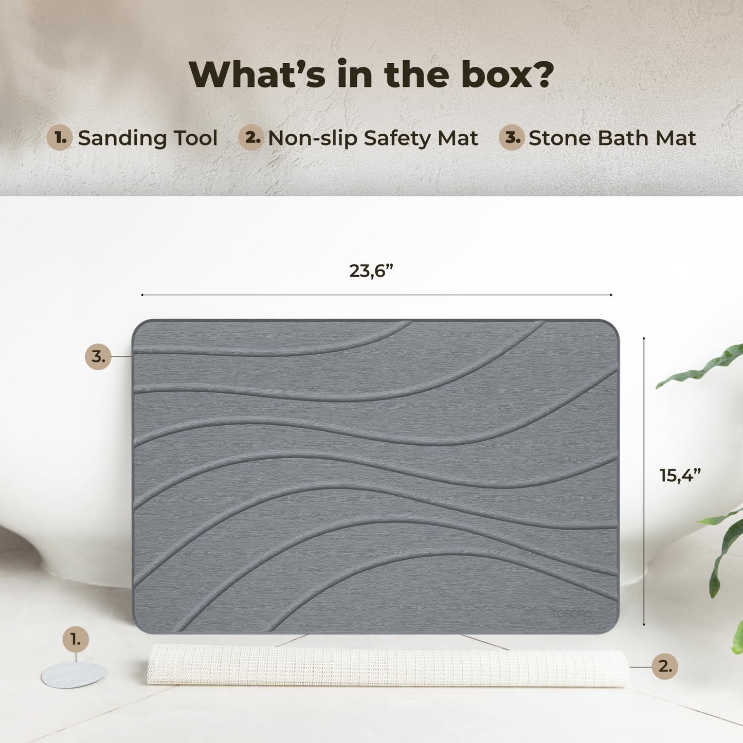 TOSORO Stone Bath Mat - Wave Graphite