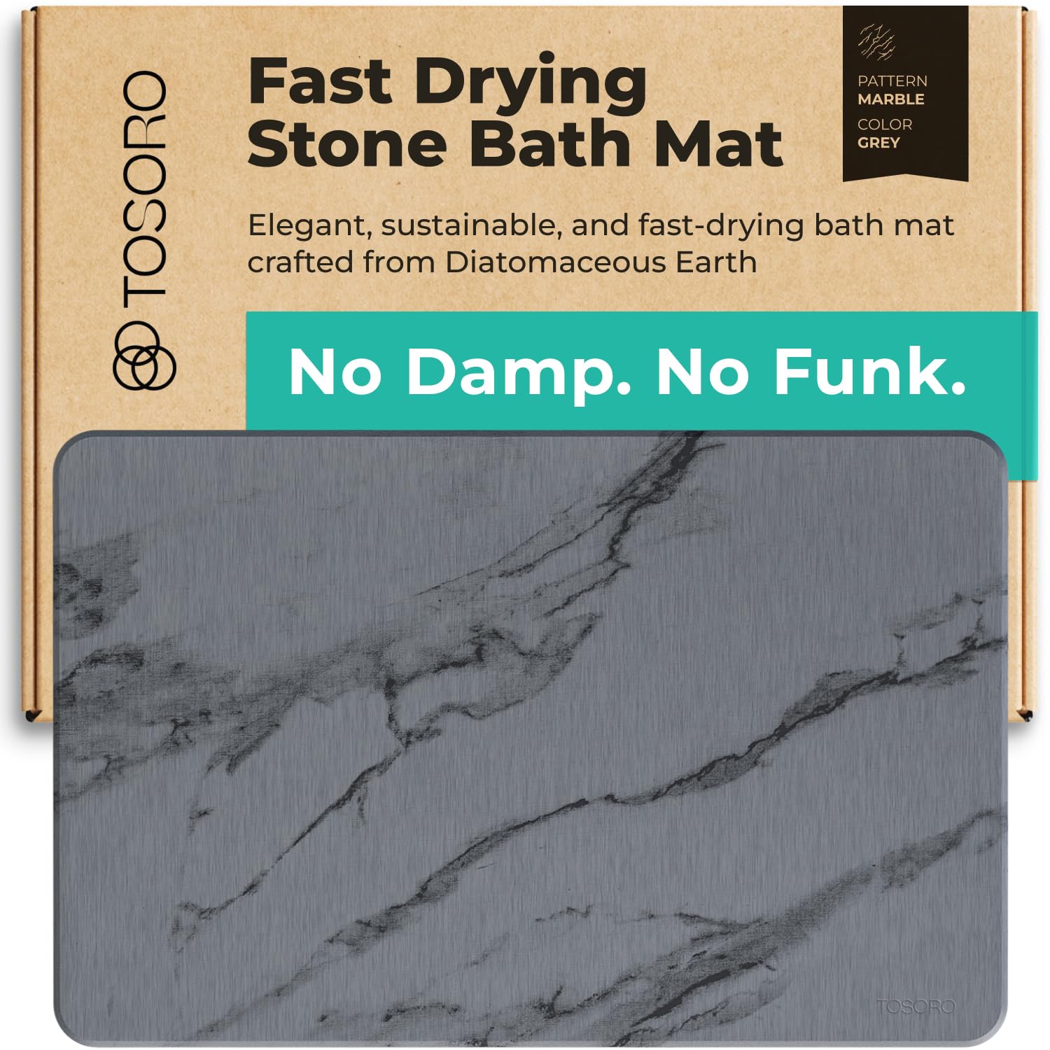 TOSORO Stone Bath Mat - Marble Graphite