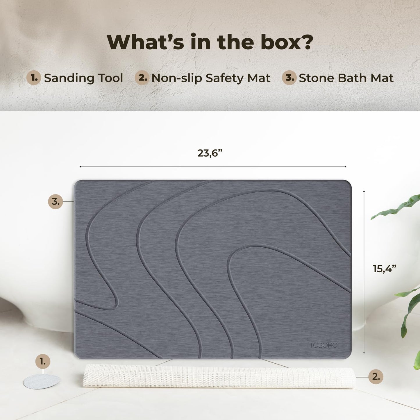 TOSORO Stone Bath Mat - Slate Graphite