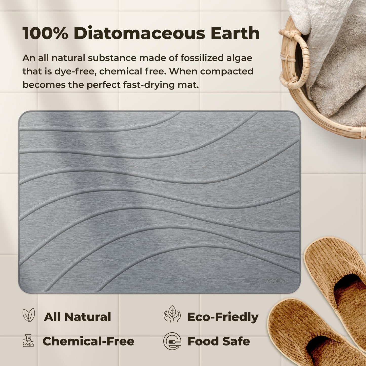 TOSORO Stone Bath Mat - Wave Graphite