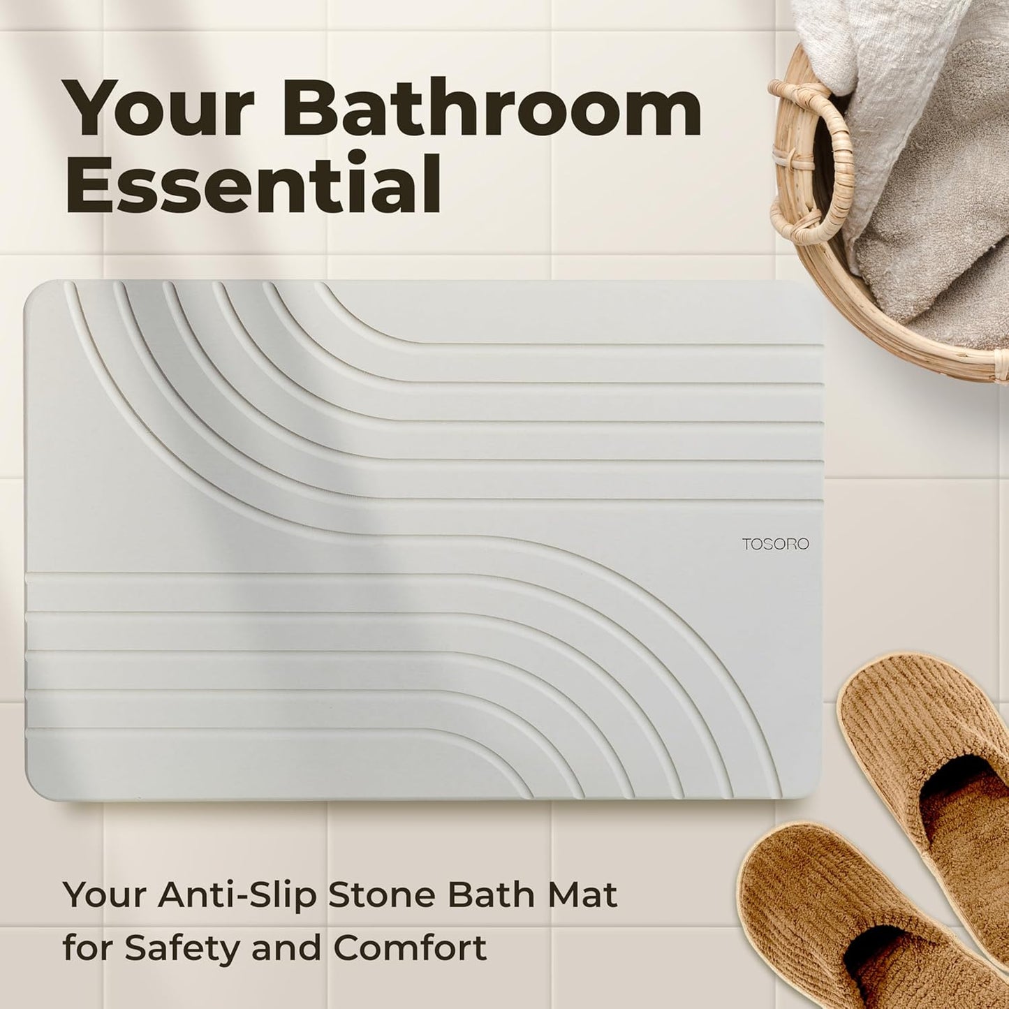 TOSORO Stone Bath Mat - Flow Grey