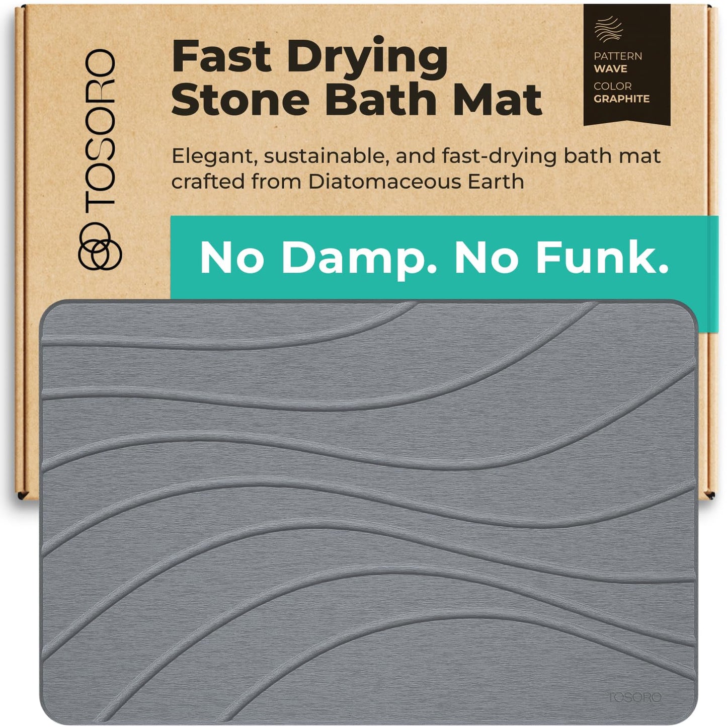 TOSORO Stone Bath Mat - Wave Graphite