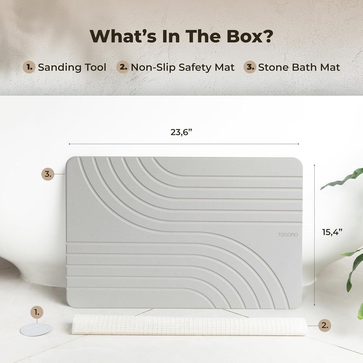 TOSORO Stone Bath Mat - Flow Grey