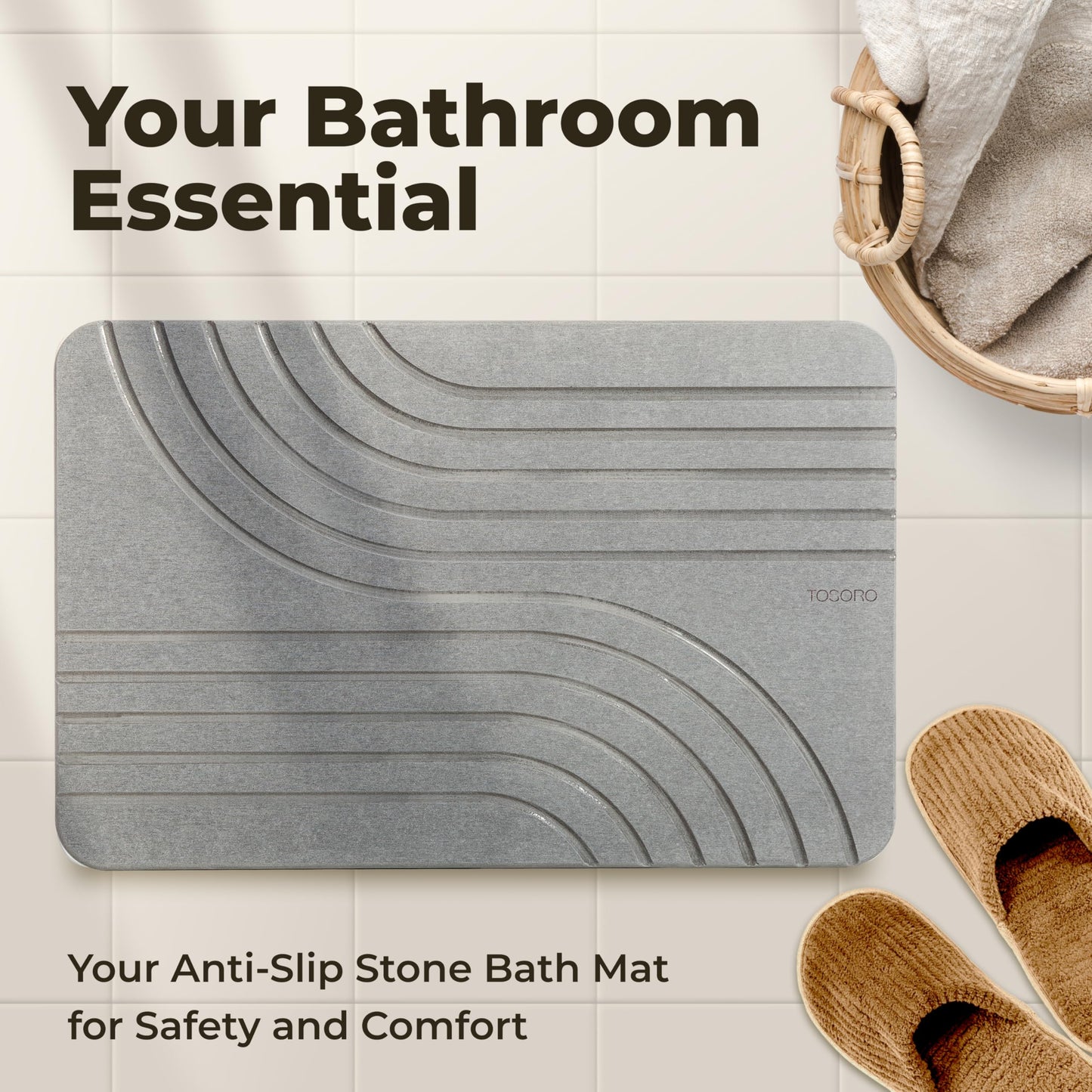 TOSORO Stone Bath Mat - Flow Graphite