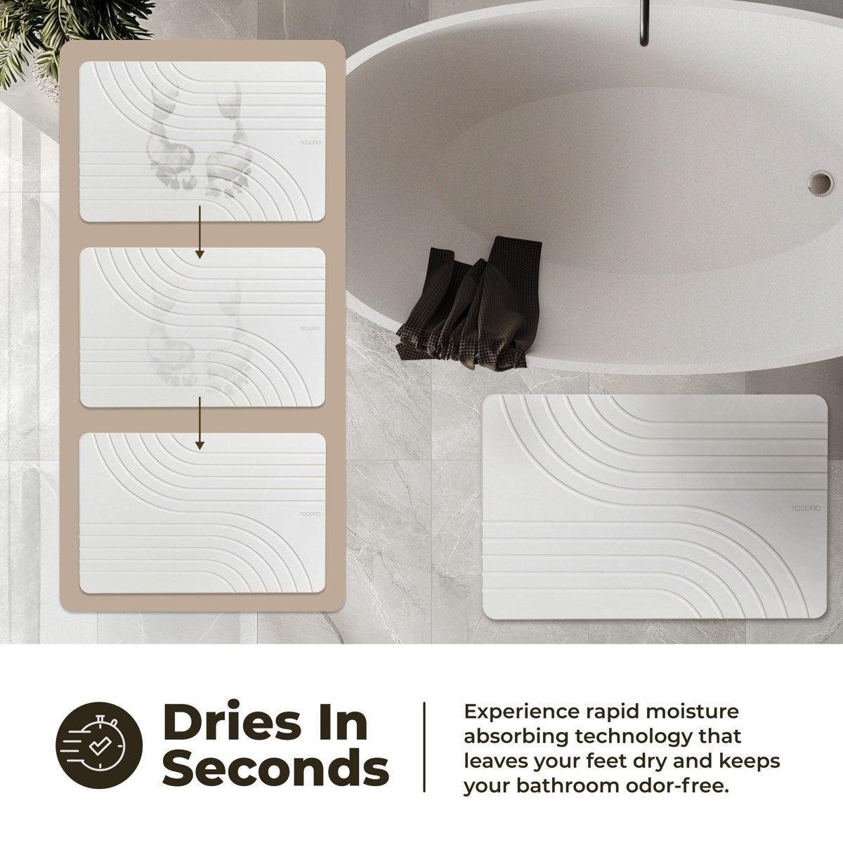 Dries in seconds — footprints fading